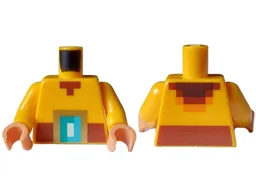 Torso Pixelated Shirt with Reddish Brown Belt with Gold, Dark Turquoise, Medium Azure and White Buckle Pattern / Bright Light Orange Arms / Nougat Hands