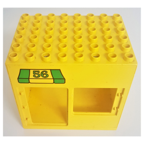 Lego Duplo Building 6 x 8 x 6 with Front Door and Window and Rear Double Door Openings, with '56' Awning Print / Yellow