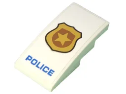 Slope, Curved 4 x 2 with Black Outlined Gold Badge and Blue 'POLICE' Pattern (Sticker) - Set 60239