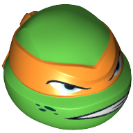 Lego Minifig Head Special, Ninja Turtle with Orange Mask and Scowl Print (Michelangelo) / Bright Green