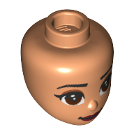 Lego Minidoll Head, Reddish Brown Eyes, Dark Red Lips print / Nougat
