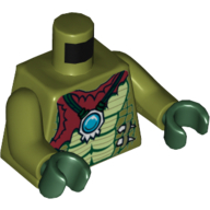 Lego Torso Crocodile Skin with Dark Red Bandana and Necklace with Chi Orb Print, Olive Green Arms, Dark Green Hands / Olive Green
