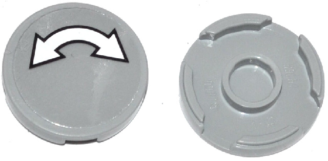 Lego Tile, Round 2 x 2 with Bottom Stud Holder with White Curved Arrow Double with Black Outline on Transparent Background Pattern (Sticker) - Set 60036 / 60045