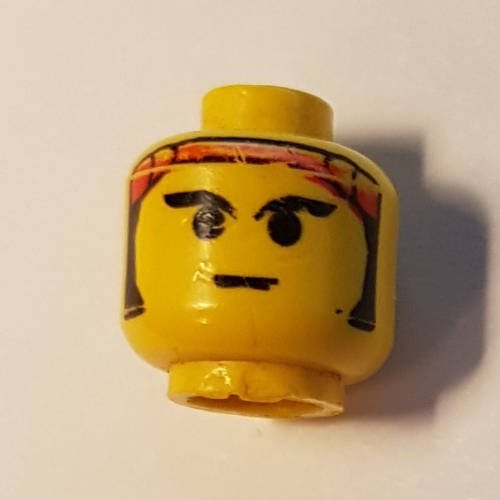 Lego Minifig Head Ninja, Eyebrows, Sideburns and Red Bandana Print / Yellow