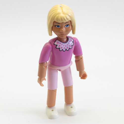 Lego Belville Figure Articulated Elbows, Child, Female, Light Yellow Hair, Pink Shorts, Dark Pink Shirt with Collar Print / [No Color/Any Color]