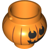 Lego Minifig Pot Small with Handle Holders and Pumpkin Jack O' Lantern with Round Eyes Print / Orange