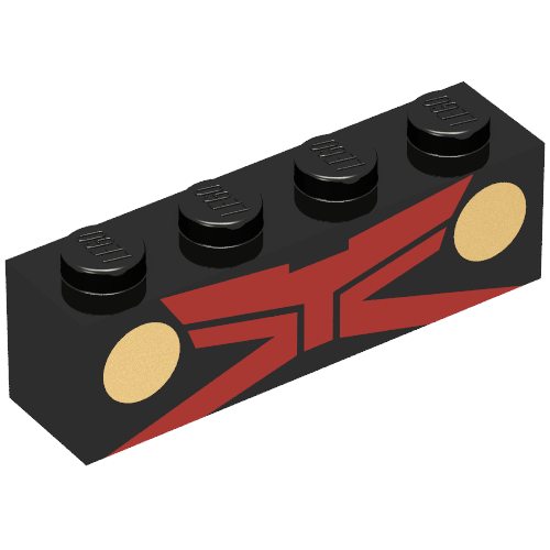 Lego Brick 1 x 4 with Red Stripes and Gold Circles Print (Martian Manhunter) / Black