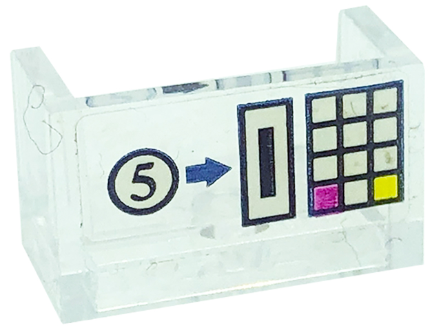 Lego Panel 1 x 2 x 1 with Rounded Corners and 2 Sides with Number 5, Coin Slot, and Buttons Pattern (Sticker) - Set 41318
