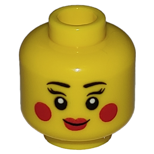 Lego Minifig Head, Red Cheeks and Lips, Smile, Open Mouth / Closed Mouth Print / Yellow