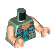Lego Torso, Dark Purple/Dark Turquoise Squares, Dark Turquoise Vest print, Light Nougat Arms and Hands / Sand Green