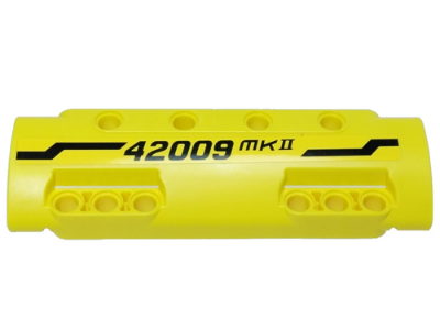 Lego Technic, Panel Curved 11 x 3 with 10 Pin Holes through Panel Surface with Black Angled Stripe and '42009 MKII' Pattern Model Left Side (Sticker) - Set 42009
