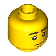 Lego Minifig Head, Eyebrows, Half Closed Eyes, Sleepy / Sleeping Mask, 'ZZZZ', Open Mouth Print / Yellow