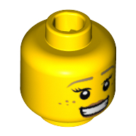 Lego Minifig Head Pretzel Girl, Open Smiling Mouth, Freckles Print [Hollow Stud] / Yellow