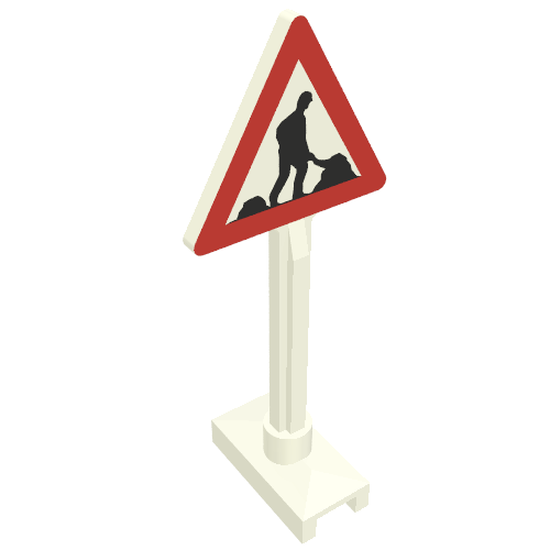Lego Road Sign Triangle with Roadworks Print - 2 Dirt Piles - undetermined / White