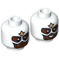 Lego Minifig Head Falcon, Dual Sided, Mask with Reddish Brown Face and Gold Emblem on Forehead, Open Mouth / Closed Mouth Print [Hollow Stud] / White