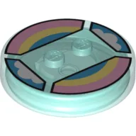 Function Brick Round 4 x 4 x 2/3 with 2 Studs and Pastel Rainbow and Clouds Print / Trans-Light Blue