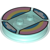 Lego Function Brick Round 4 x 4 x 2/3 with 2 Studs and Pastel Rainbow and Clouds Print / Trans-Light Blue