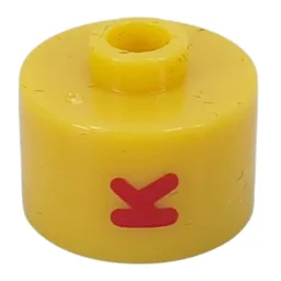 Pen Bead, Round Long, Flat Edge with Red 'K' Print / Yellow