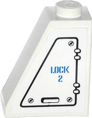 Lego Slope 65 2 x 1 x 2 with Hatch and 'LOCK 2' Pattern Model Left Side (Sticker) - Set 60014