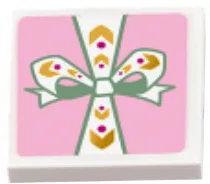 Tile, Modified 2 x 2 Inverted with Present / Gift with Sand Green and White Bow Pattern (Sticker) - Set 41068