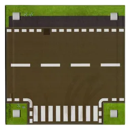 Baseplate with 4 Square Corner Holes and Curved Road / T Intersection Print / [No Color/Any Color]