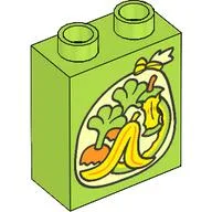 Duplo Brick 1 x 2 x 2 with Trash Bag, Banana Peel, Apple Core, Carrot Tops Print / Lime