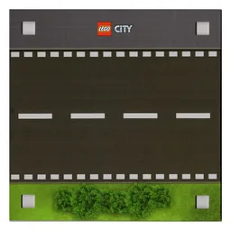 Baseplate with 4 Square Corner Holes and Road Straight with Grass / Road Straight with Dust (Dirt) Marks Print / [No Color/Any Color]