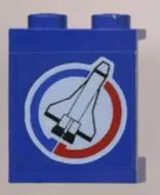 Panel 1 x 2 x 2 - Solid Studs with Space Shuttle and Blue and Red Semicircles on White Circle Background Pattern Model Right Side (Sticker) - Set 6544