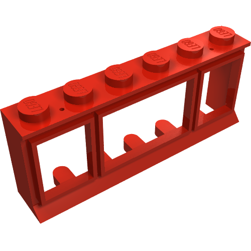 Lego Window 1 x 6 x 2 (old type) with Extended Lip and Solid Studs, no Glass / Red