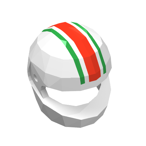 Lego Helmet, Standard with 1 Red and 2 Green Stripes Print / White