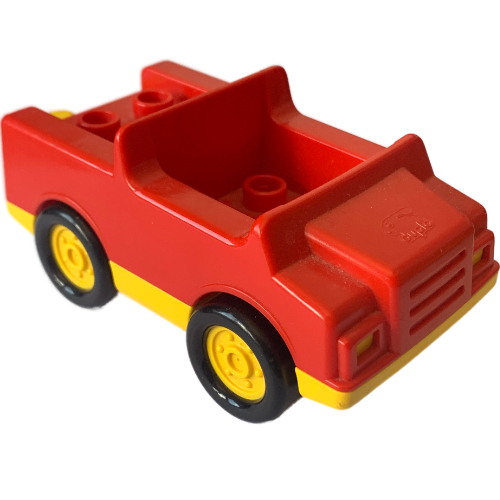 Lego Duplo Car with 2 x 2 Studs and Yellow Base and Hubs / Red