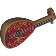 Musical Instrument Lute with Silver Strings, Gold Decorations on Dark Red/Black Background Print / Medium Nougat