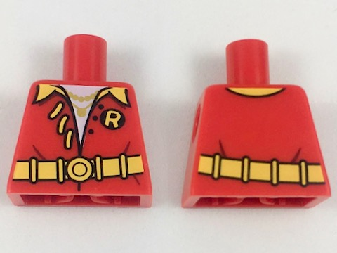 Lego Torso Shirt, Bright Light Orange Collar and 'R' and Belt, Unlaced Pattern