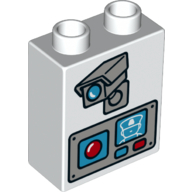 Lego Duplo Brick 1 x 2 x 2 with Bottom Tube with Camera and Video Intercom Print / White