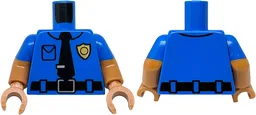 Torso Police Shirt with Collar, Pocket, Gold Badge, Black Belt with Silver Buckle, Tie with Clip Pattern / Medium Nougat Arms with Molded Blue Short Sleeves Pattern / Medium Nougat Hands