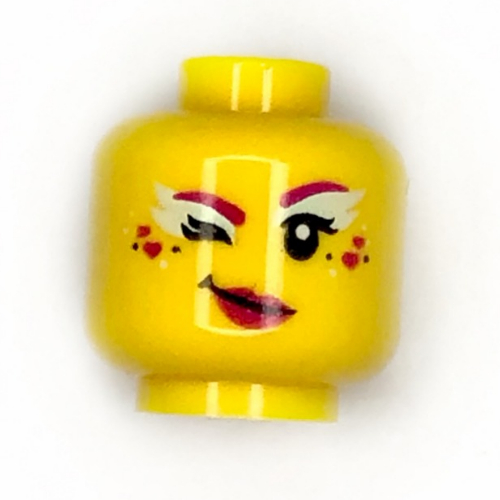 Lego Minifig Head Candy Ballerina, Dark Pink Lips Bright Light Yellow/Dark Pink Eye Shadow, Wink print / Yellow