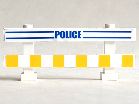 Lego Fence 1 x 8 x 2 2/3 with Blue Lines, 'POLICE' and White and Yellow Stripes Pattern (Stickers) - Set 7286