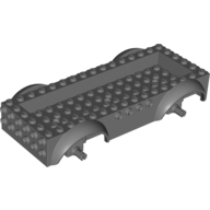 Lego Vehicle Base 8 x 16 with Wheel Arches, Front and Side Studs, and 4 x 14 Recessed Studded Section, 3 Holes, Dark Bluish Gray Wheel Clip Pins / Dark Bluish Gray