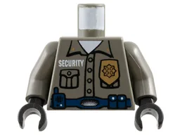 Torso Security Guard, Gold Badge, Dark Blue Belt with Radio Pattern / Dark Gray Arms / Black Hands
