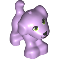 Lego Animal, Dog, Small Standing with Green Eyes, Black Nose, Tongue / Lavender