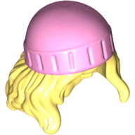 Lego Hair and Hat, Long Wavy Hair, Beanie Bright Pink Pattern / Bright Light Yellow