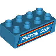 Duplo Brick 2 x 4 with White 'PISTON CUP' Print / Dark Azure