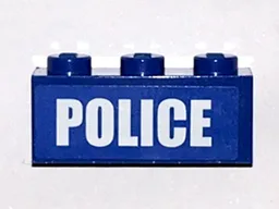 Brick 1 x 3 with White 'POLICE' Bold Narrow Small Font on Blue Background Pattern (Sticker) - Set 4438