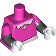 Lego Torso, Dual Molded Arms, White Collar, Button, and Belt Print, Dark Pink Sleeves Pattern, Black Arms, White Hands / Dark Pink