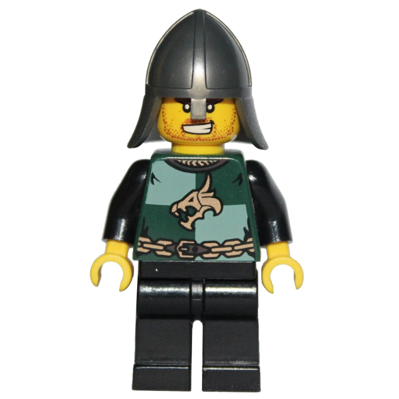 Lego Dragon Knight, Dark Green, Pearl Titanium Helmet, Angry