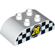 Lego Duplo Brick 2 x 4 Curved Top with Yellow '28' with Black and White Checkered Print / White