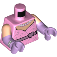 Lego Torso, Dual Molded Arms, Dress, Dark Pink Belt with Heart, Pearl Necklace print, Light Nougat Sleeves Pattern, Lavender Arms and Hands / Bright Pink