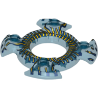 Lego Ring 4 x 4 with 2 x 2 Hole and 4 Swirl Ends with Yellow Scales Print (Ninjago Spinner Crown) / Trans-Dark Blue