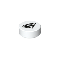 Lego Tile Round 1 x 1 with Black Superman Logo / White