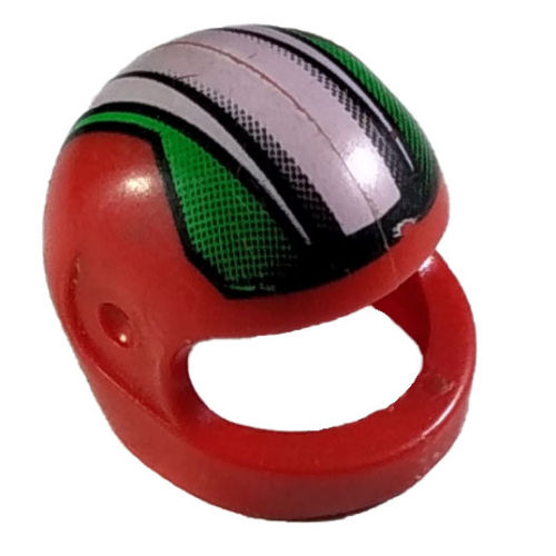 Lego Helmet, Standard with Black, Green and White Stripes Print / Red